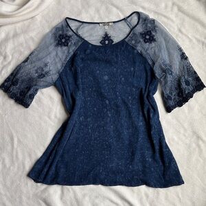Gimmicks by BKE Navy Blue Lace Blouse